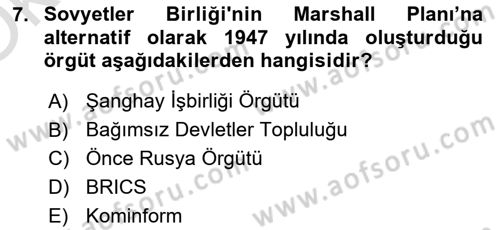 Türk Dış Politikası 1 Dersi 2023 - 2024 Yılı Yaz Okulu Sınav Soruları 7. Soru