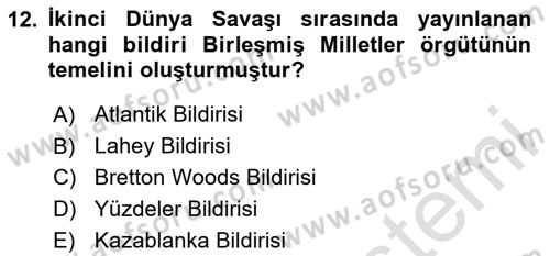 Türk Dış Politikası 1 Dersi 2024 - 2025 Yılı (Vize) Ara Sınavı 12. Soru