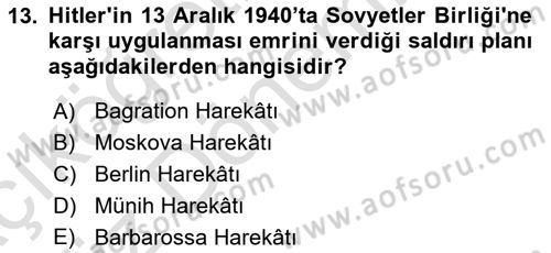 Türk Dış Politikası 1 Dersi Ara Sınavı Deneme Sınav Soruları 13. Soru