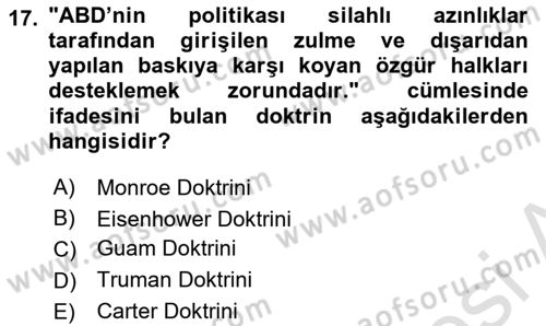 Türk Dış Politikası 1 Dersi Ara Sınavı Deneme Sınav Soruları 17. Soru