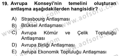 Türk Dış Politikası 1 Dersi 2024 - 2025 Yılı (Vize) Ara Sınav Soruları 19. Soru