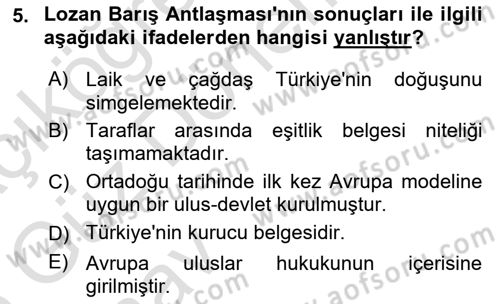 Türk Dış Politikası 1 Dersi Ara Sınavı Deneme Sınav Soruları 5. Soru