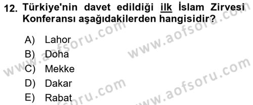 Türk Dış Politikası 1 Dersi 2024 - 2025 Yılı (Final) Dönem Sonu Sınav Soruları 12. Soru