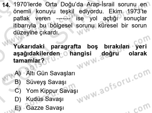 Türk Dış Politikası 1 Dersi 2024 - 2025 Yılı (Final) Dönem Sonu Sınav Soruları 14. Soru