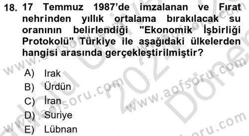 Türk Dış Politikası 1 Dersi 2024 - 2025 Yılı (Final) Dönem Sonu Sınav Soruları 18. Soru