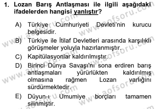 Türk Dış Politikası 1 Dersi 2025 - 2026 Yılı (Vize) Ara Sınav Soruları 1. Soru
