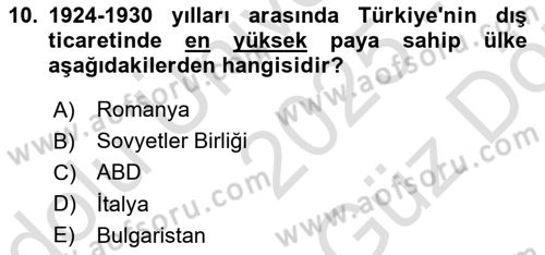 Türk Dış Politikası 1 Dersi 2025 - 2026 Yılı (Vize) Ara Sınav Soruları 10. Soru