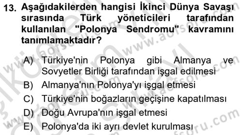 Türk Dış Politikası 1 Dersi 2025 - 2026 Yılı (Vize) Ara Sınav Soruları 13. Soru