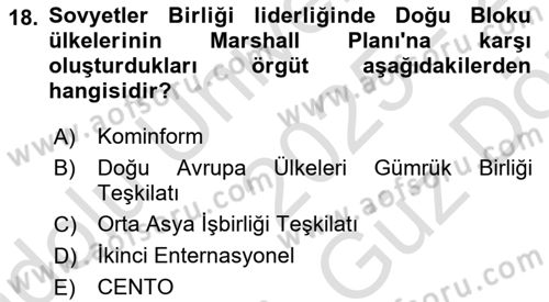 Türk Dış Politikası 1 Dersi 2025 - 2026 Yılı (Vize) Ara Sınav Soruları 18. Soru