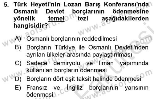 Türk Dış Politikası 1 Dersi 2025 - 2026 Yılı (Vize) Ara Sınav Soruları 5. Soru