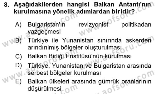 Türk Dış Politikası 1 Dersi 2025 - 2026 Yılı (Vize) Ara Sınav Soruları 8. Soru