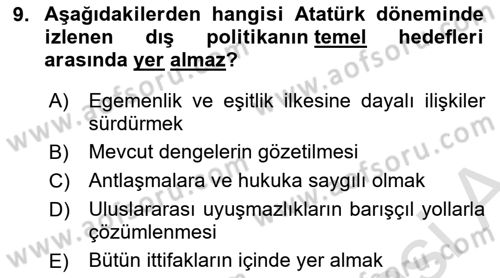 Türk Dış Politikası 1 Dersi 2025 - 2026 Yılı (Vize) Ara Sınav Soruları 9. Soru