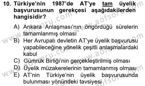 Türk Dış Politikası 2 Dersi 2012 - 2013 Yılı (Vize) Ara Sınavı 10. Soru