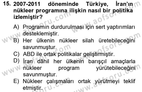 Türk Dış Politikası 2 Dersi 2012 - 2013 Yılı (Final) Dönem Sonu Sınav Soruları 15. Soru