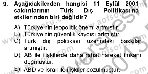 Türk Dış Politikası 2 Dersi 2012 - 2013 Yılı (Final) Dönem Sonu Sınav Soruları 9. Soru