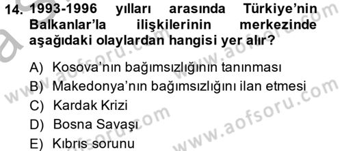 Türk Dış Politikası 2 Dersi 2013 - 2014 Yılı (Vize) Ara Sınav Soruları 14. Soru
