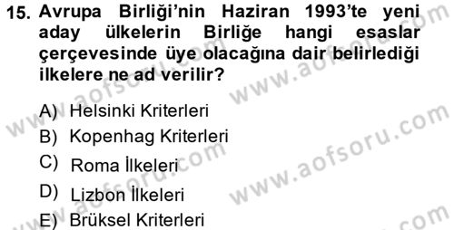 Türk Dış Politikası 2 Dersi 2013 - 2014 Yılı (Vize) Ara Sınav Soruları 15. Soru