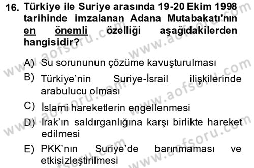 Türk Dış Politikası 2 Dersi 2013 - 2014 Yılı (Vize) Ara Sınav Soruları 16. Soru