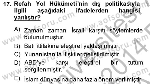 Türk Dış Politikası 2 Dersi 2013 - 2014 Yılı (Vize) Ara Sınav Soruları 17. Soru