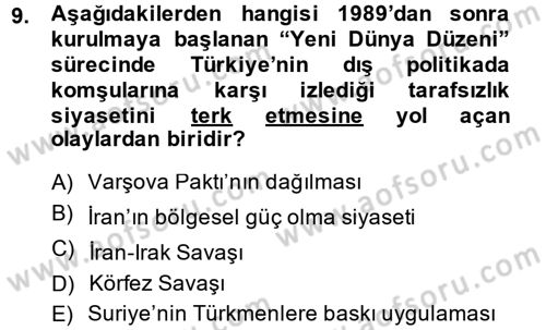 Türk Dış Politikası 2 Dersi 2013 - 2014 Yılı (Vize) Ara Sınav Soruları 9. Soru
