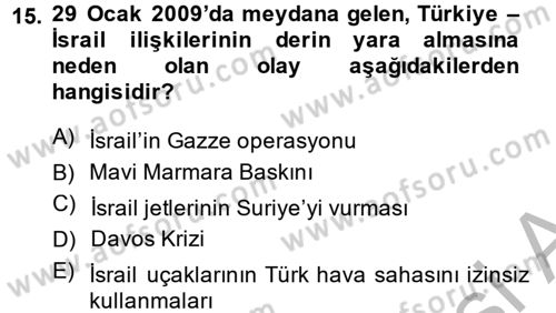 Türk Dış Politikası 2 Dersi 2013 - 2014 Yılı (Final) Dönem Sonu Sınavı 15. Soru