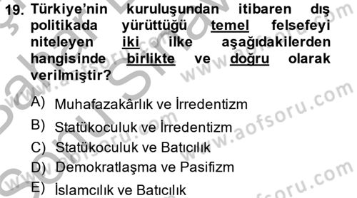 Türk Dış Politikası 2 Dersi 2013 - 2014 Yılı (Final) Dönem Sonu Sınavı 19. Soru