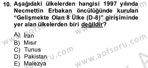Türk Dış Politikası 2 Dersi 2013 - 2014 Yılı Tek Ders Sınav Soruları 10. Soru