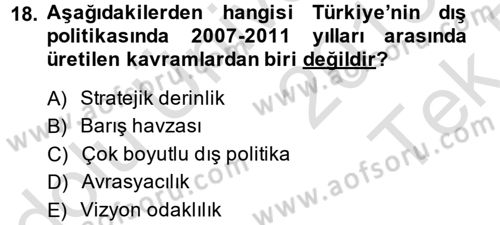 Türk Dış Politikası 2 Dersi 2013 - 2014 Yılı Tek Ders Sınav Soruları 18. Soru