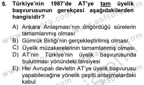 Türk Dış Politikası 2 Dersi 2013 - 2014 Yılı Tek Ders Sınav Soruları 5. Soru