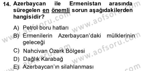 Türk Dış Politikası 2 Dersi 2014 - 2015 Yılı (Vize) Ara Sınavı 14. Soru