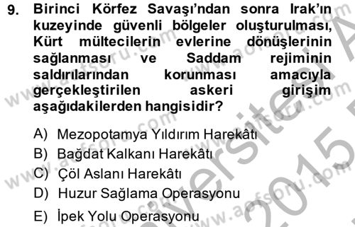 Türk Dış Politikası 2 Dersi 2014 - 2015 Yılı (Vize) Ara Sınavı 9. Soru