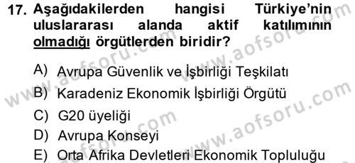 Türk Dış Politikası 2 Dersi 2014 - 2015 Yılı (Final) Dönem Sonu Sınav Soruları 17. Soru