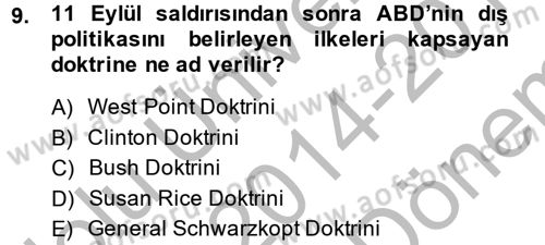 Türk Dış Politikası 2 Dersi 2014 - 2015 Yılı (Final) Dönem Sonu Sınav Soruları 9. Soru