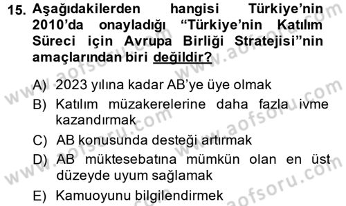 Türk Dış Politikası 2 Dersi 2014 - 2015 Yılı Tek Ders Sınavı 15. Soru