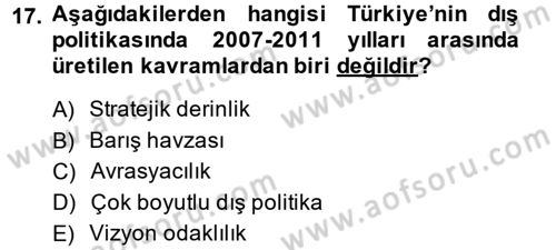 Türk Dış Politikası 2 Dersi 2014 - 2015 Yılı Tek Ders Sınavı 17. Soru