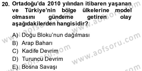 Türk Dış Politikası 2 Dersi 2014 - 2015 Yılı Tek Ders Sınavı 20. Soru