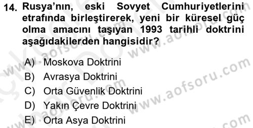 Türk Dış Politikası 2 Dersi 2015 - 2016 Yılı (Vize) Ara Sınavı 14. Soru