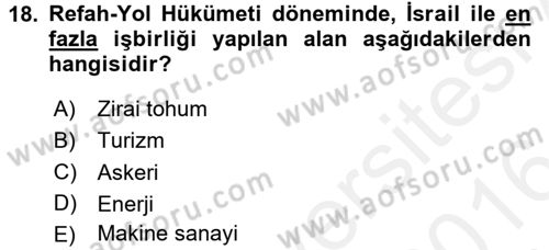 Türk Dış Politikası 2 Dersi 2015 - 2016 Yılı (Vize) Ara Sınavı 18. Soru