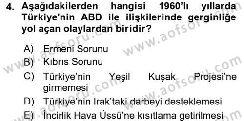 Türk Dış Politikası 2 Dersi 2015 - 2016 Yılı (Vize) Ara Sınavı 4. Soru