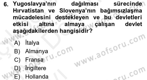 Türk Dış Politikası 2 Dersi 2015 - 2016 Yılı (Vize) Ara Sınavı 6. Soru