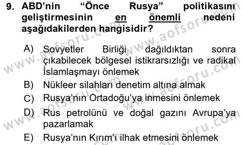 Türk Dış Politikası 2 Dersi 2015 - 2016 Yılı (Vize) Ara Sınavı 9. Soru