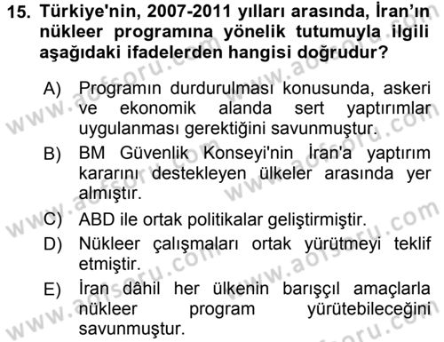 Türk Dış Politikası 2 Dersi 2015 - 2016 Yılı (Final) Dönem Sonu Sınav Soruları 15. Soru