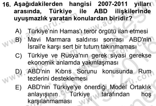 Türk Dış Politikası 2 Dersi 2015 - 2016 Yılı (Final) Dönem Sonu Sınav Soruları 16. Soru