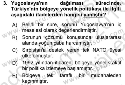 Türk Dış Politikası 2 Dersi 2015 - 2016 Yılı (Final) Dönem Sonu Sınav Soruları 3. Soru
