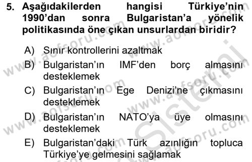 Türk Dış Politikası 2 Dersi 2015 - 2016 Yılı (Final) Dönem Sonu Sınav Soruları 5. Soru
