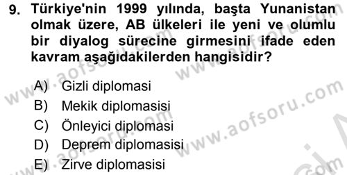 Türk Dış Politikası 2 Dersi 2015 - 2016 Yılı (Final) Dönem Sonu Sınav Soruları 9. Soru