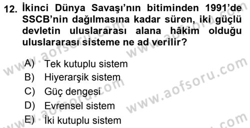 Türk Dış Politikası 2 Dersi 2015 - 2016 Yılı Tek Ders Sınav Soruları 12. Soru