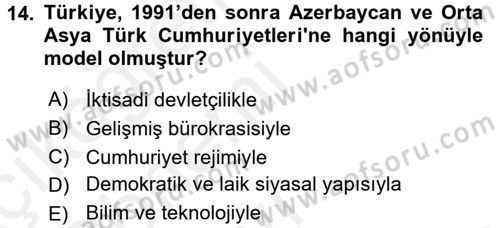 Türk Dış Politikası 2 Dersi 2015 - 2016 Yılı Tek Ders Sınav Soruları 14. Soru
