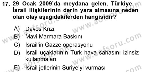 Türk Dış Politikası 2 Dersi 2015 - 2016 Yılı Tek Ders Sınavı 17. Soru