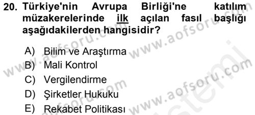 Türk Dış Politikası 2 Dersi 2015 - 2016 Yılı Tek Ders Sınav Soruları 20. Soru